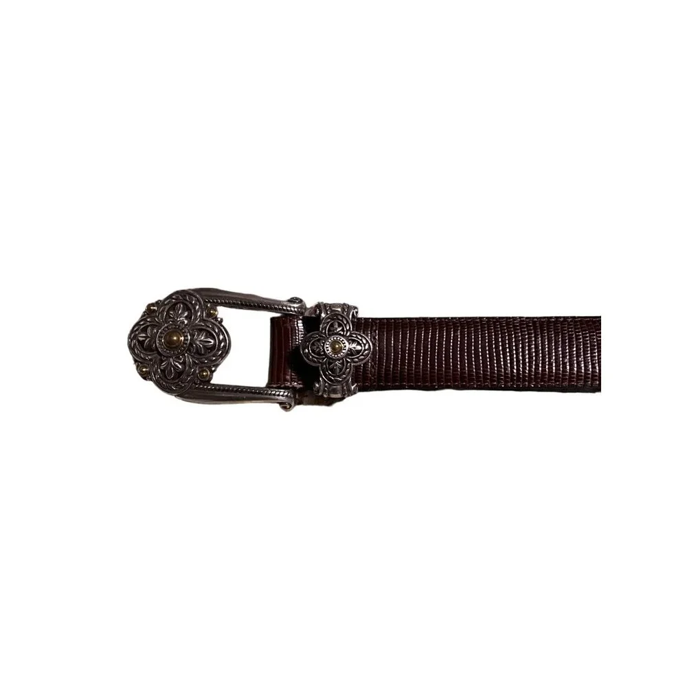 Brighton Belt Brown Leather Silver Tones Buckle Medium 30‎ Textured 40358